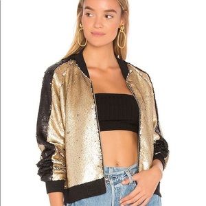 BlankNYC Sequin Bomber Jacket Black/Gold NWT